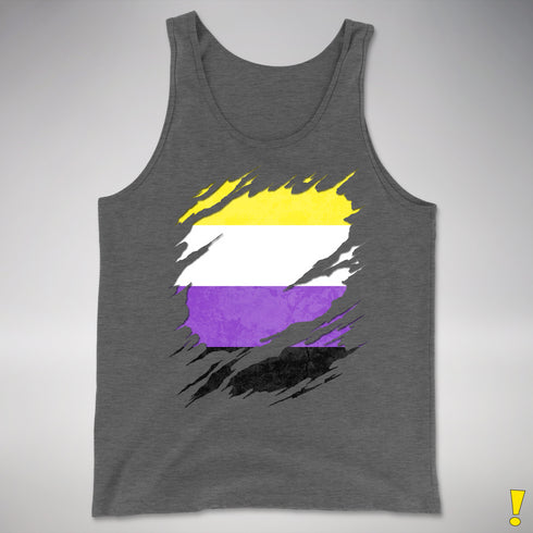 Nonbinary Pride Flag Ripped Reveal Premium Tank Top - Deep Heather