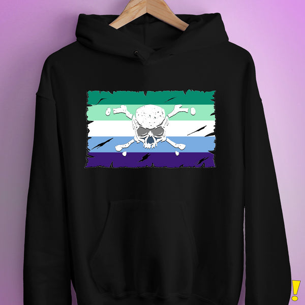 Gay Male Pride Pirate Flag Hoodie - Black
