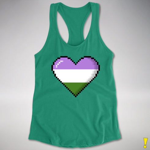 Genderqueer Pride 8-Bit Pixel Heart Racerback Tank - Kelly Green