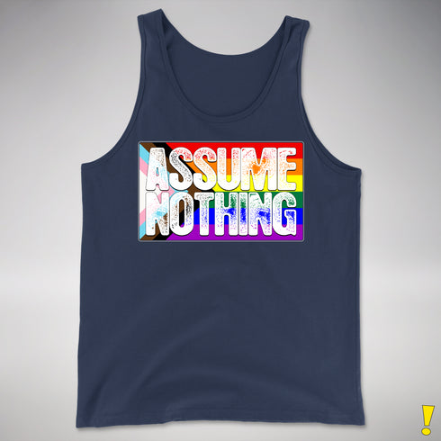 Assume Nothing LGBTQ Progress Pride Flag Premium Tank Top - Navy