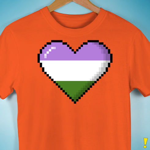Genderqueer Pride 8-Bit Pixel Heart Premium Unisex T-Shirt - Orange