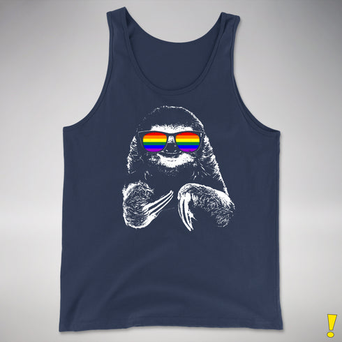 Pride Sloth LGBTQ Flag Sunglasses Premium Tank Top - Navy