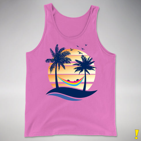 Pansexual Pride Hammock Summer Beach Sunset Premium Tank Top - Neon Pink