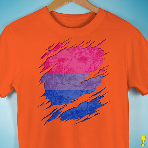 Bisexual Pride Flag Ripped Reveal Premium Unisex T-Shirt - Orange