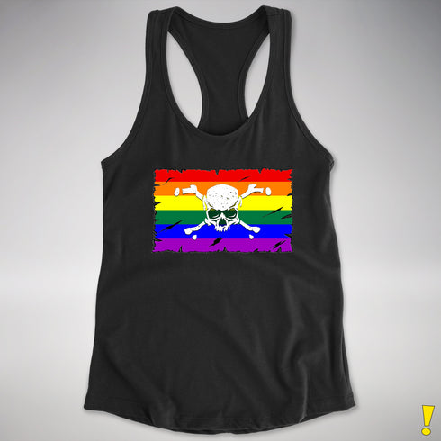 LGBTQ Rainbow Pride Pirate Flag Racerback Tank - Black