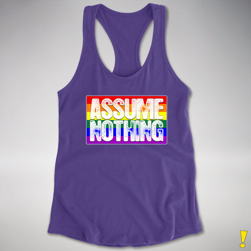 Assume Nothing LGBTQ Pride Flag Racerback Tank - Purple