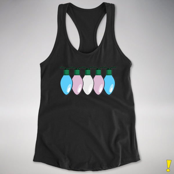 Transgender Pride Flag Christmas Lights Racerback Tank - Black