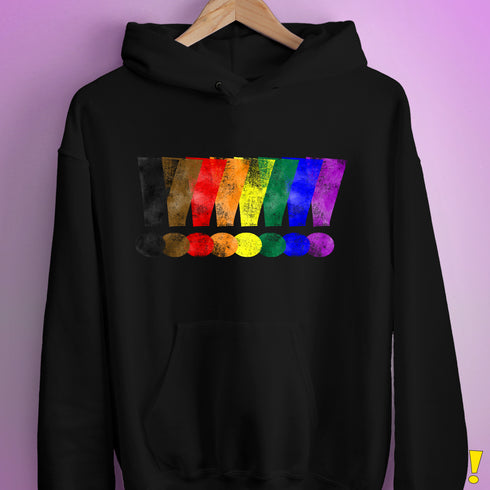 Distressed Philly LGBTQ Pride Whee! Exclamation Points Hoodie - Black
