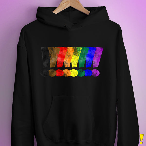 Distressed Philly LGBTQ Pride Whee! Exclamation Points Hoodie - Black