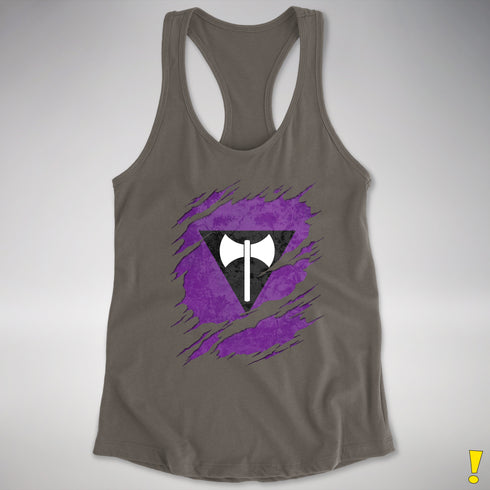 Lesbian Labrys Pride Flag Ripped Reveal Racerback Tank - Dark Grey