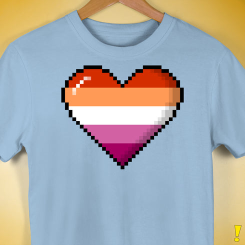 Lesbian Pride 8-Bit Pixel Heart Premium Unisex T-Shirt - Baby Blue