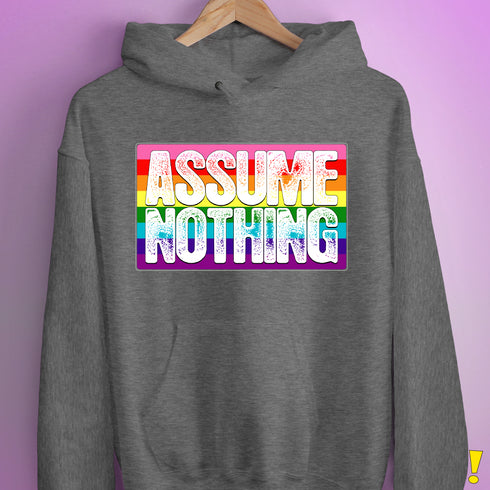 Assume Nothing Gilbert Baker Original LGBTQ Gay Pride Flag Hoodie - Grey Heather