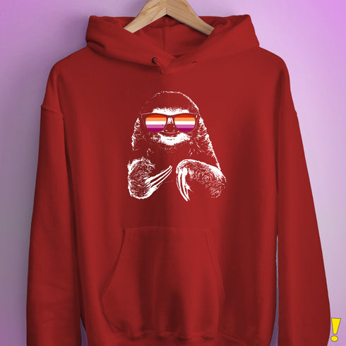 Pride Sloth Lesbian Flag Sunglasses Hoodie - Red