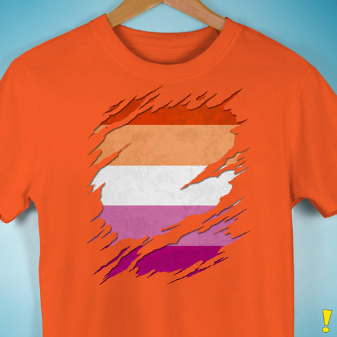 Lesbian Pride Flag Ripped Reveal Premium Unisex T-Shirt - Orange