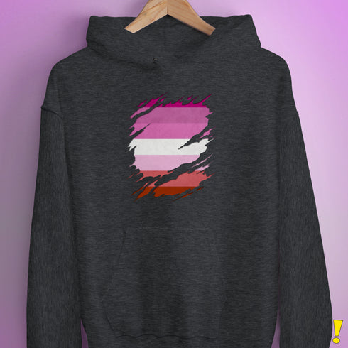Pink Lesbian Ripped Reveal Hoodie - Dark Grey Heather