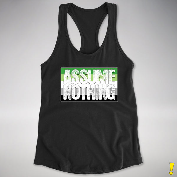 Assume Nothing Aromantic Pride Flag Racerback Tank - Black