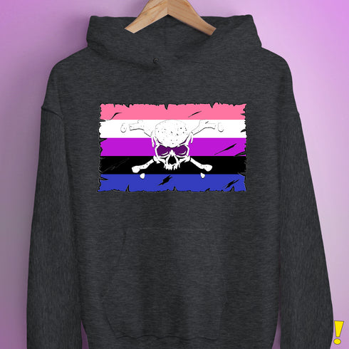 Genderfluid Pride Pirate Flag Hoodie - Dark Grey Heather