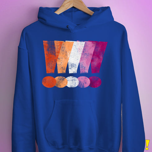 Distressed Lesbian Pride Graphic Exclamation Points Hoodie - Royal Blue