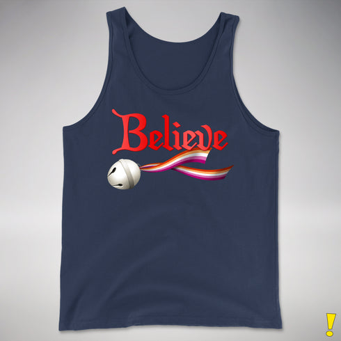 Believe Lesbian Pride Jingle Bell Premium Tank Top - Navy