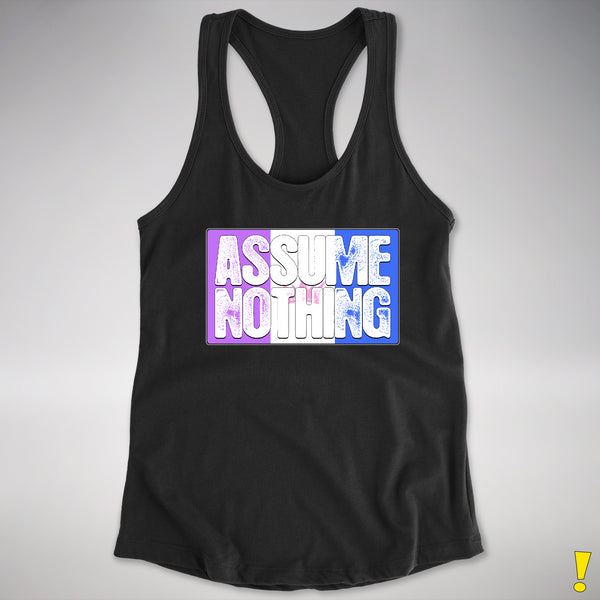 Assume Nothing Drag Pride Flag Racerback Tank - Black