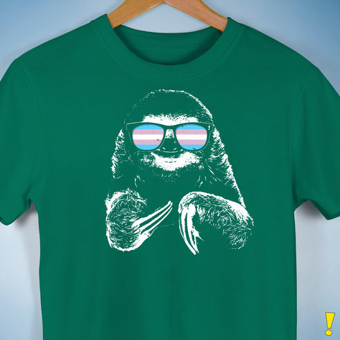 Pride Sloth Transgender Flag Sunglasses Premium Unisex T-Shirt - Kelly Green