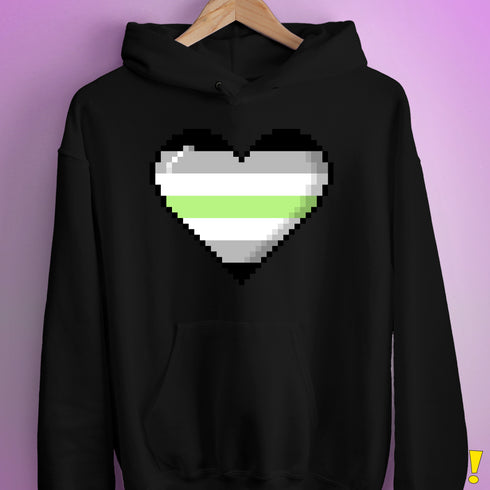 Agender Pride 8-Bit Pixel Heart Hoodie - Black