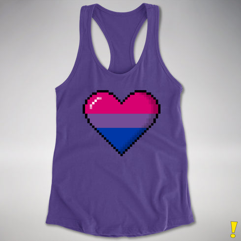 Bisexual Pride 8-Bit Pixel Heart Racerback Tank - Purple