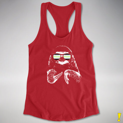 Pride Sloth Agender Flag Sunglasses Women's Racerback Tank - Red