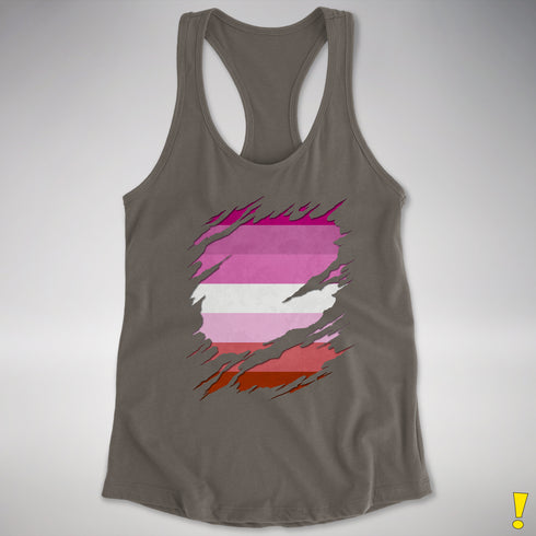 Pink Lesbian Ripped Reveal Racerback Tank - Dark Grey