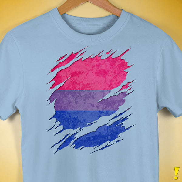 Bisexual Pride Flag Ripped Reveal Premium Unisex T-Shirt - Baby Blue