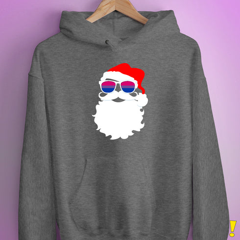 Santa Claus Bisexual Pride Flag Sunglasses Hoodie - Grey Heather