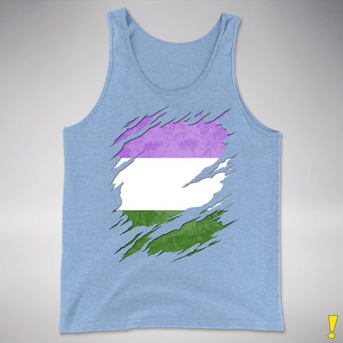 Genderqueer Pride Flag Ripped Reveal Premium Tank Top - Blue Triblend