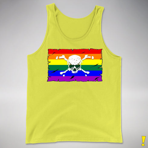 LGBTQ Rainbow Pride Pirate Flag Premium Tank Top - Neon Yellow