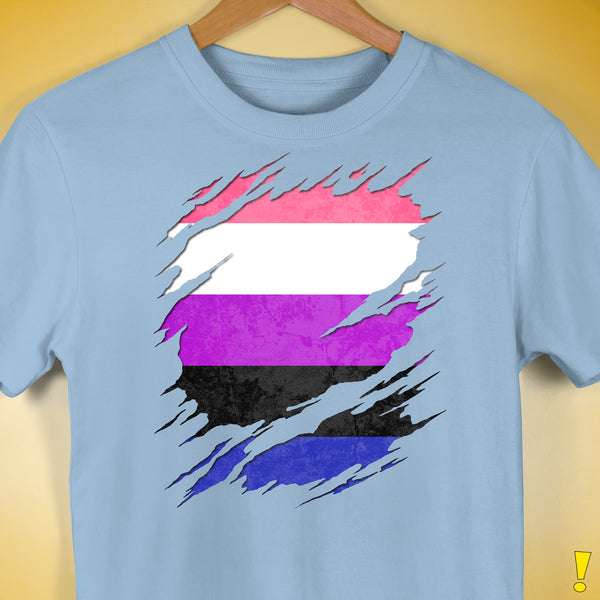 Genderfluid Pride Flag Ripped Reveal Premium Unisex T-Shirt - Baby Blue