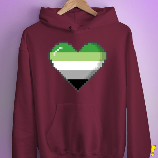 Aromantic Pride Pixel Heart Hoodie - Maroon