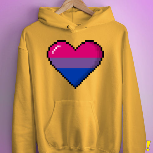 Bisexual Pride 8-Bit Pixel Heart Hoodie - Mustard