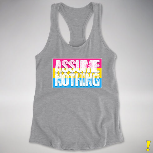 Assume Nothing Pansexual Pride Flag Racerback Tank - Heather Grey