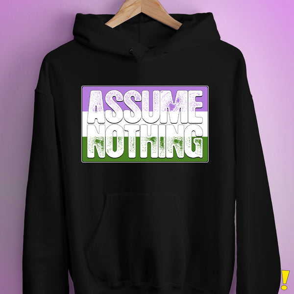 Assume Nothing Genderqueer Pride Flag Hoodie - Black