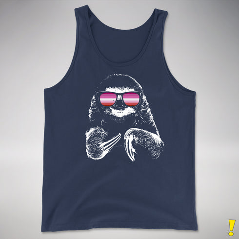 Pride Sloth Pink Lesbian Flag Sunglasses Premium Tank Top - Navy