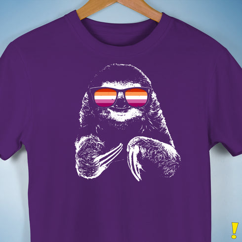 Pride Sloth Lesbian Flag Sunglasses Premium Unisex T-Shirt - Purple