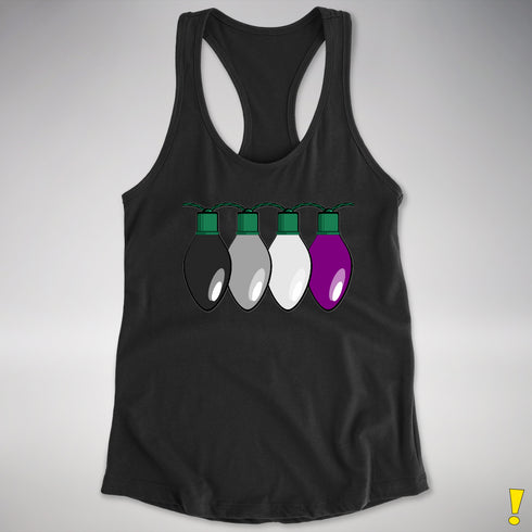Asexual Pride Christmas Lights Racerback Tank - Black