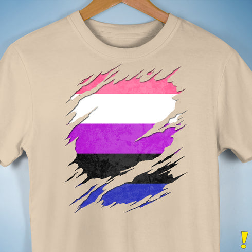 Genderfluid Pride Flag Ripped Reveal Premium Unisex T-Shirt - Cream