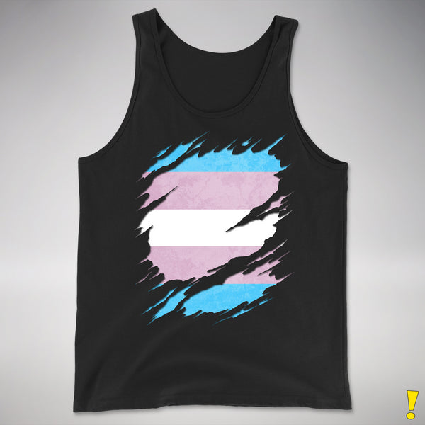 Transgender Pride Flag Ripped Reveal Premium Tank Top - Black