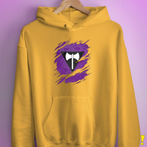 Lesbian Labrys Pride Flag Ripped Reveal Hoodie - Mustard