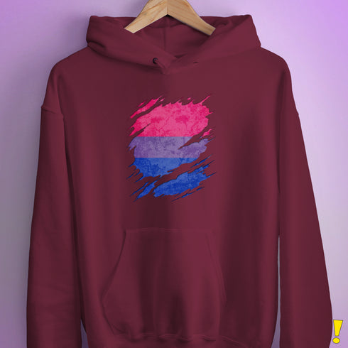 Bisexual Pride Flag Ripped Reveal Hoodie - Maroon