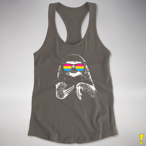 Pride Sloth Pansexual Flag Sunglasses Women's Racerback Tank - Dark Grey