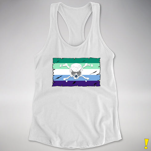 Gay Male Pride Pirate Flag Racerback Tank - White