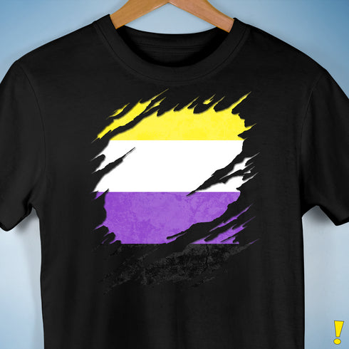 Nonbinary Pride Flag Ripped Reveal Premium Unisex T-Shirt - Black