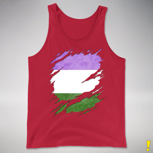 Genderqueer Pride Flag Ripped Reveal Premium Tank Top - Red