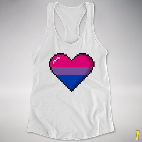 Bisexual Pride 8-Bit Pixel Heart Racerback Tank - White